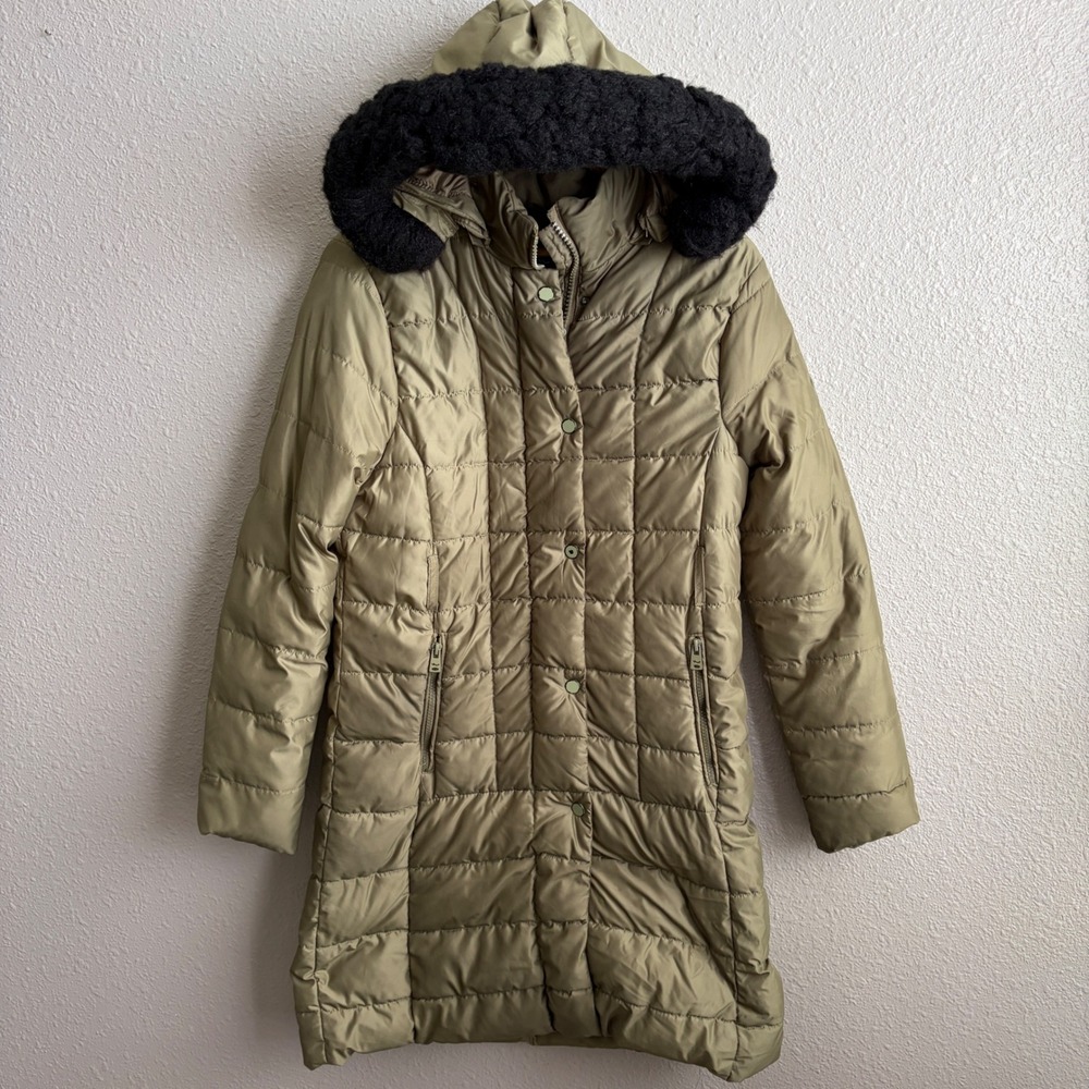 LTB Women's Olive Green Long Quilted Puffer Zip Up Jacket L